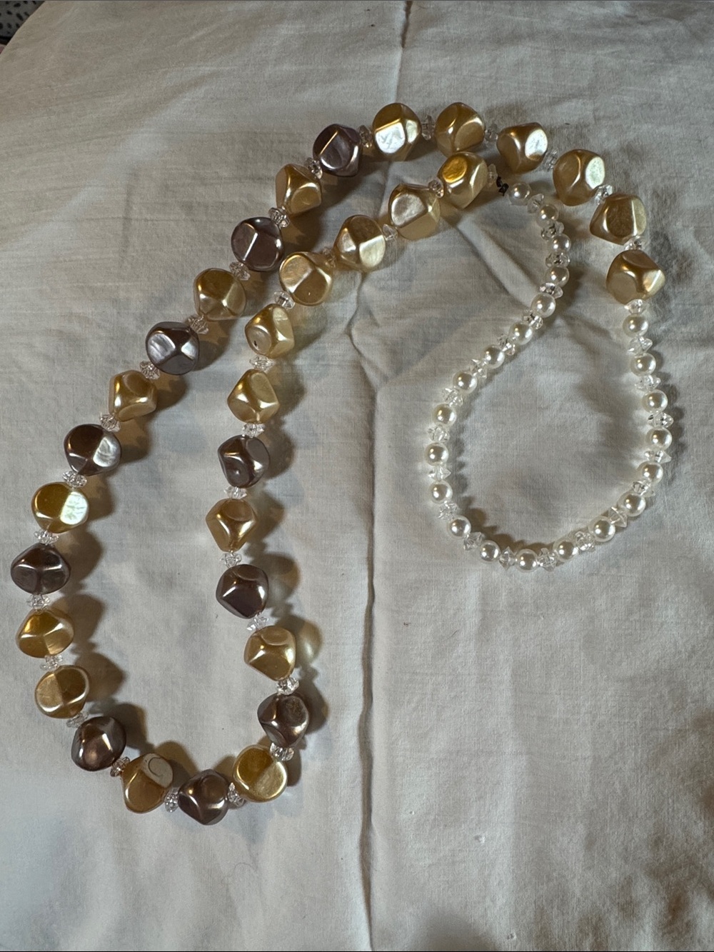 Layered Pearl and Metallic Bead Necklace in Gold and Brown